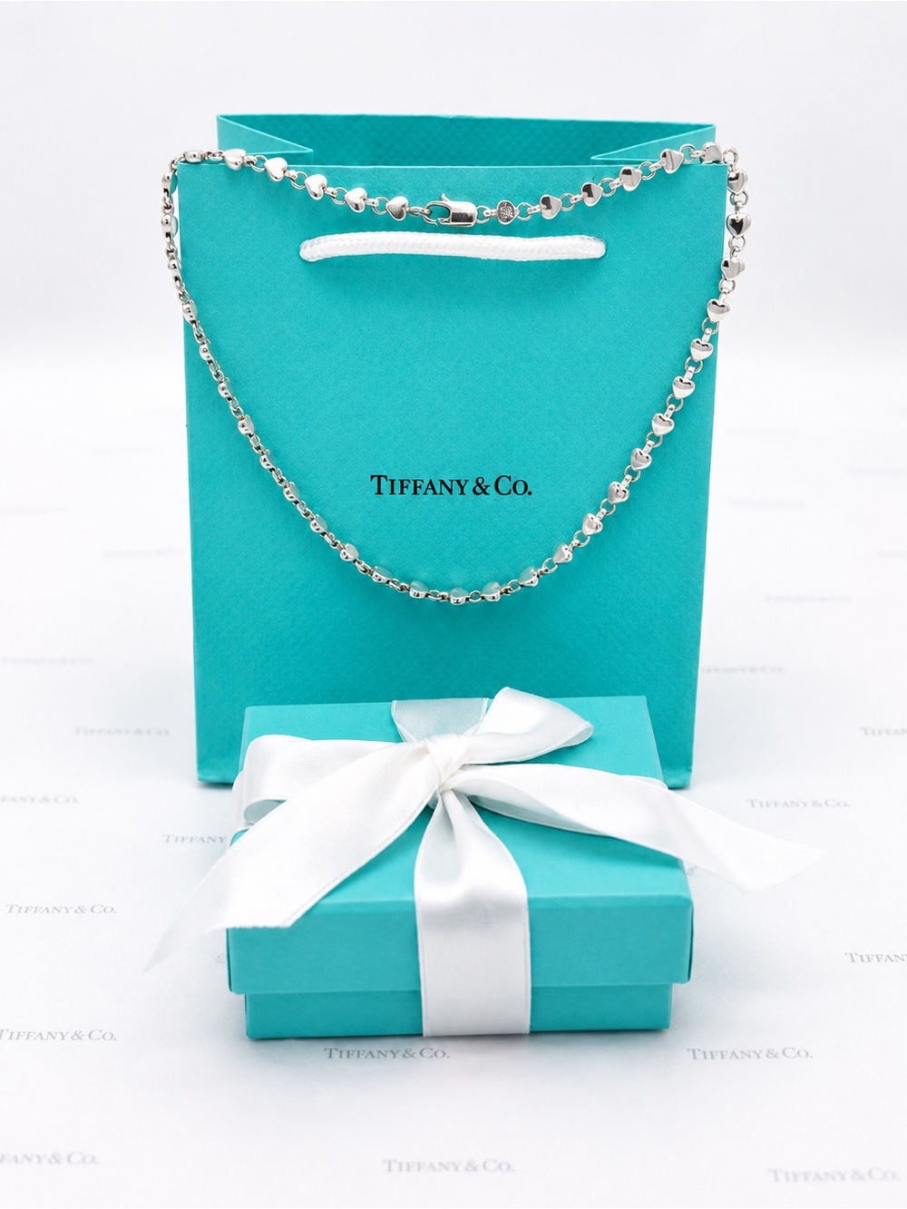 Tiffany & Co. Puff Multi Heart Link Chain Necklace Sterling Silver 925 Gift Box - Picture 5 of 9